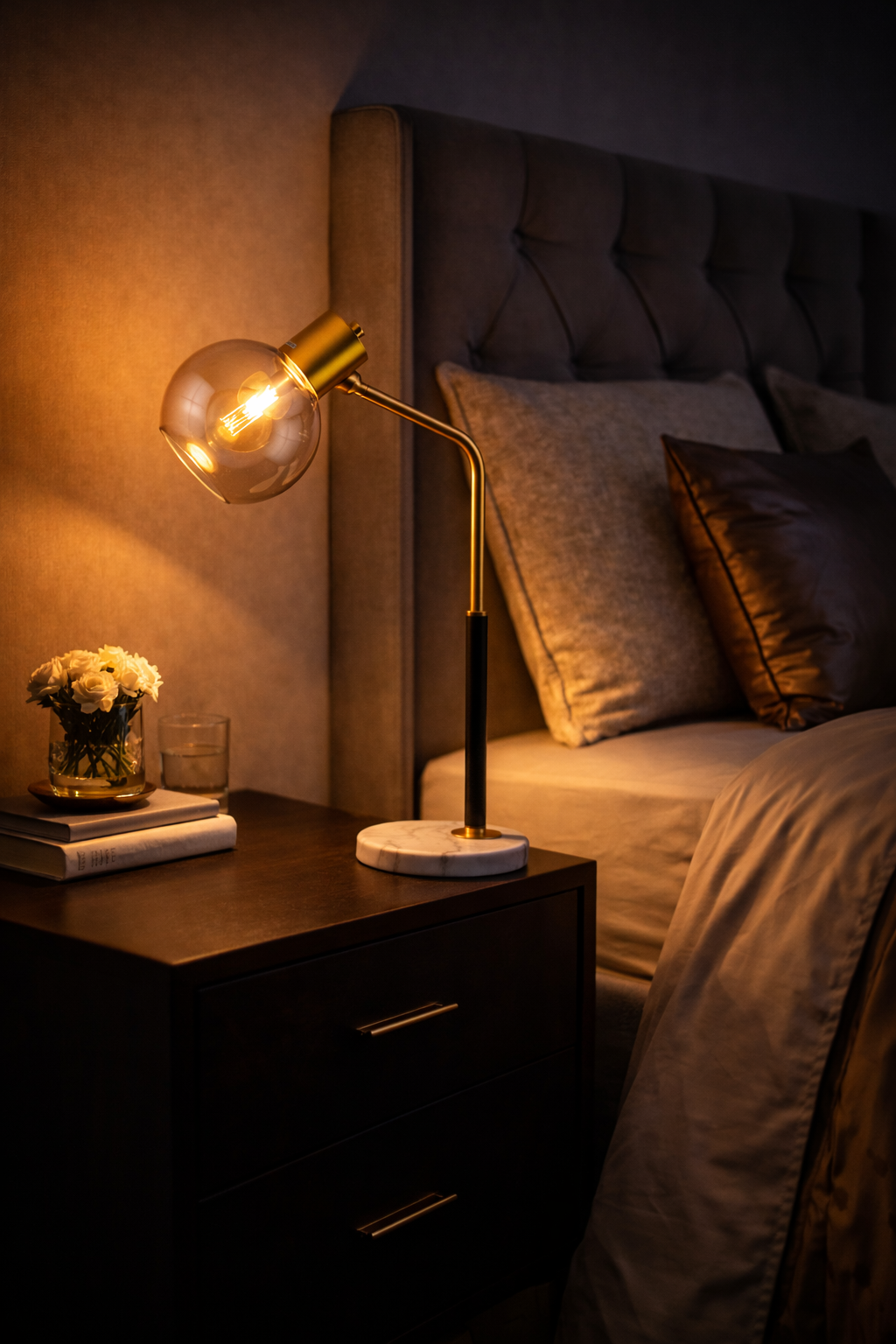 Amber Orbit (Gold, Black) Glass Table Lamp