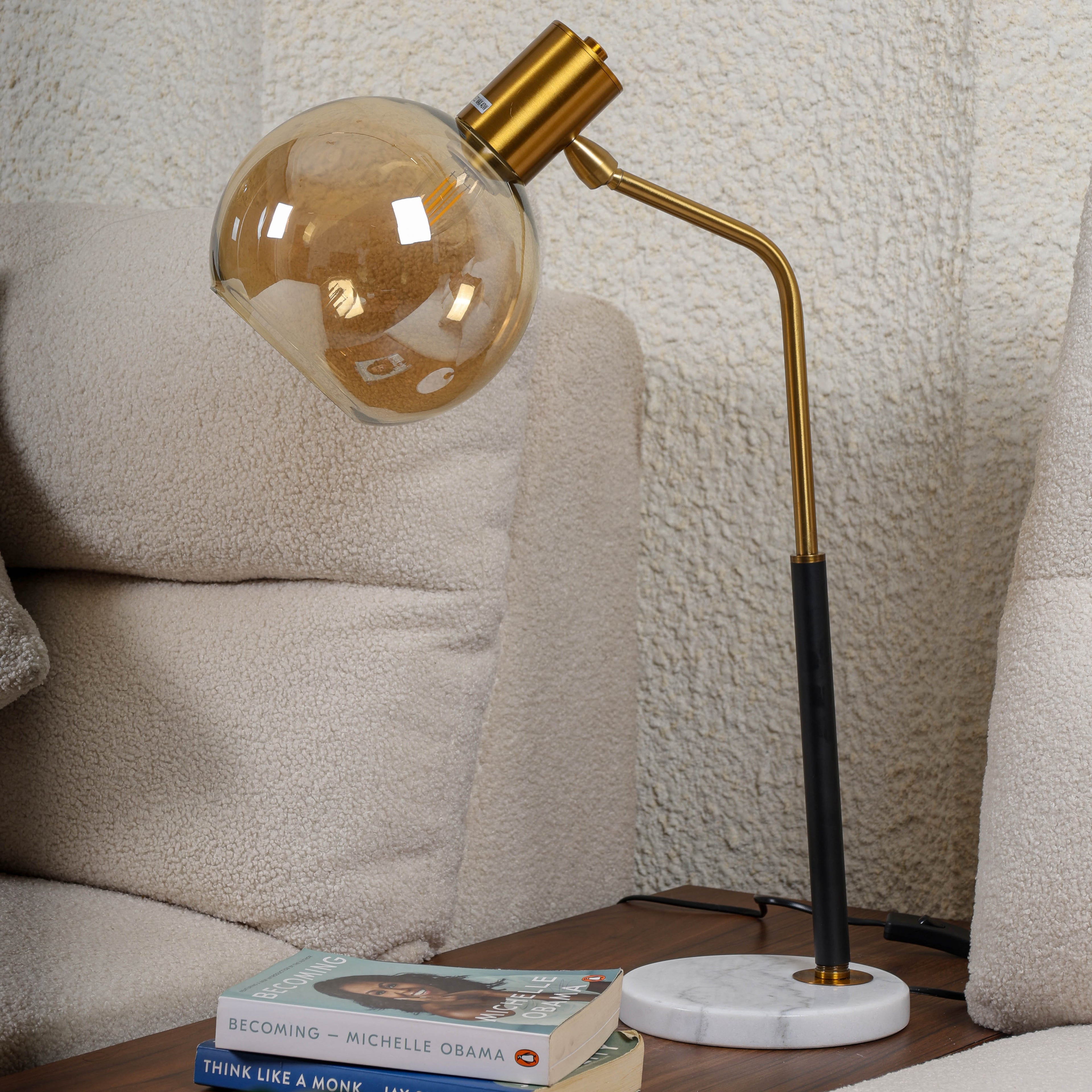 Amber Orbit (Gold, Black) Glass Table Lamp