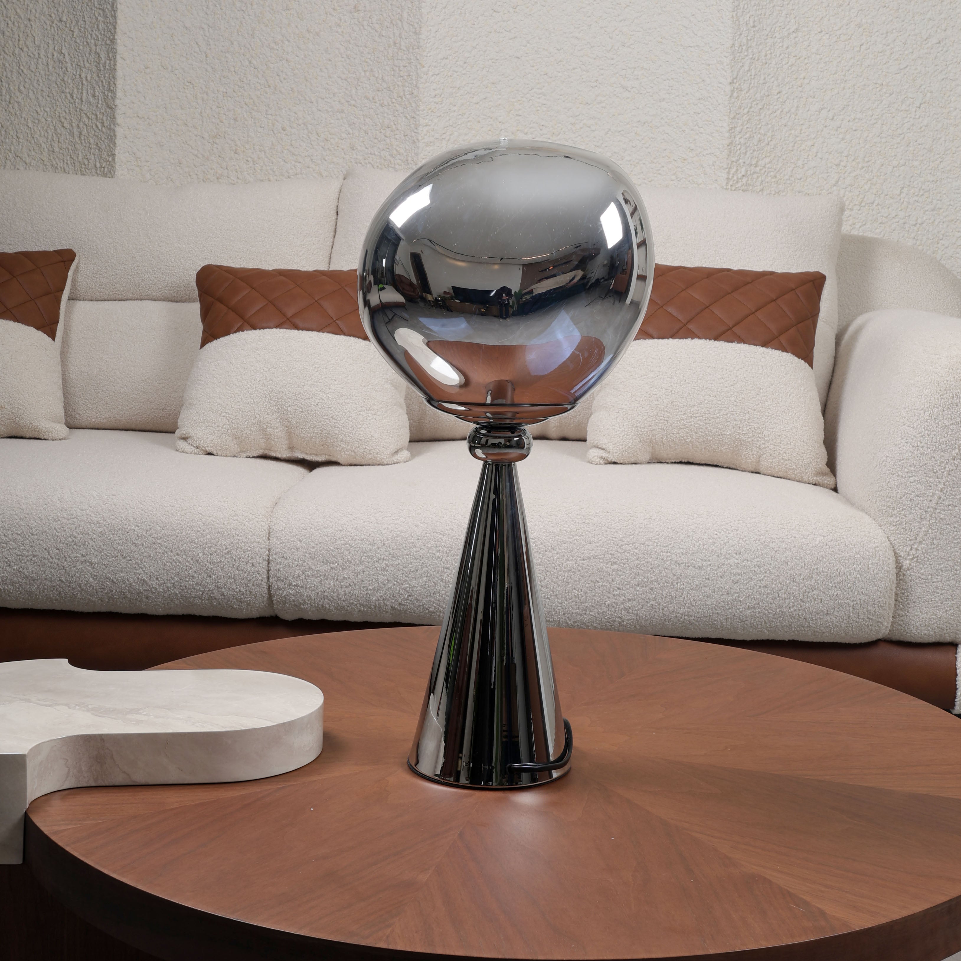 Smoked Aura (Grey, Steel) Glass Table Lamp