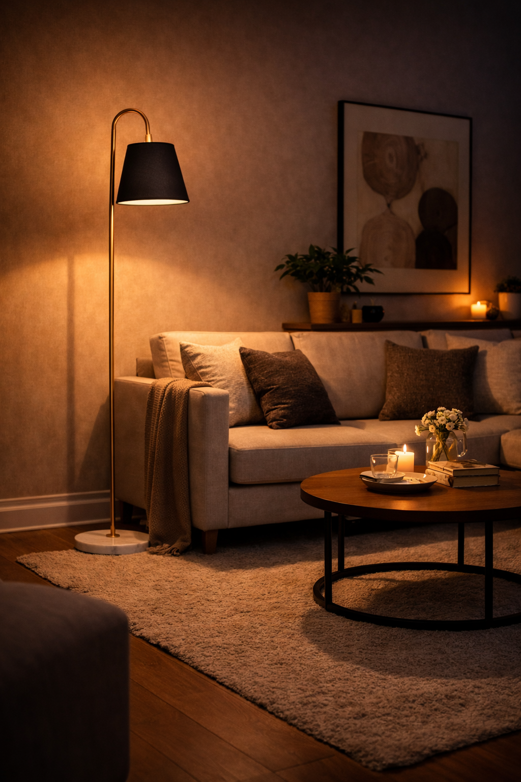 Smoke Arc (Chrome, Beige) Floor Lamp